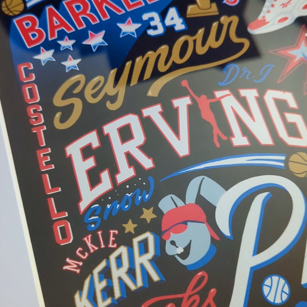 Philadelphia 76ers Legends Lettering Collage Poster