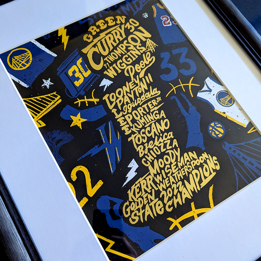 Golden State Warriors Larry O'Brien Trophy 2022 inspired gold foil poster