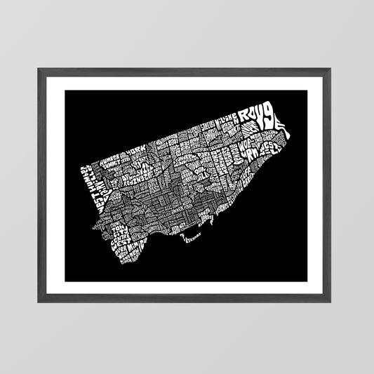 Toronto Neighbourhoods Map Lettering Poster